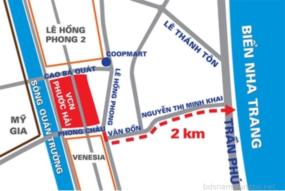 Vị trí khu đô thị VCN Phước Long Nha Trang trên bản đồ thành phố, gần trung tâm và các tuyến đường lớn