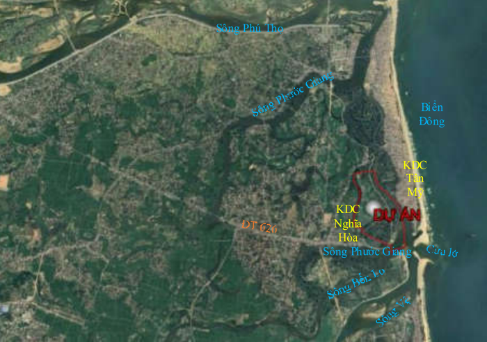 Vị trí dự án Coastal Quảng Ngãi giáp biển Mỹ Khê, huyện Tư Nghĩa