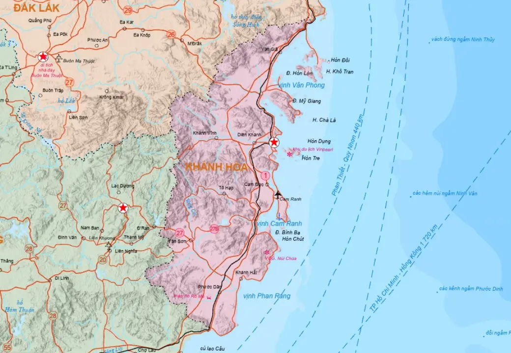Bản đồ quy hoạch hành chính Khánh Hòa năm 2025 sau sáp nhập