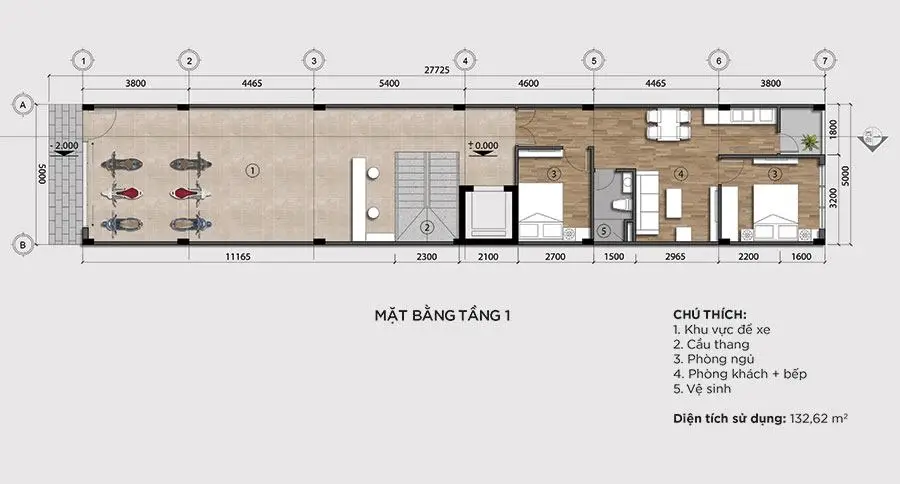 Mặt Bằng Tầng 1 Căn Nhà Phố Ven Sông