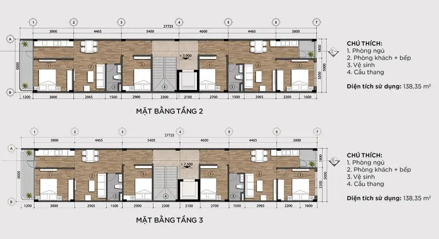 Mặt Bằng Tầng 2 và Tầng 3 Căn Nhà Phố Ven Sông