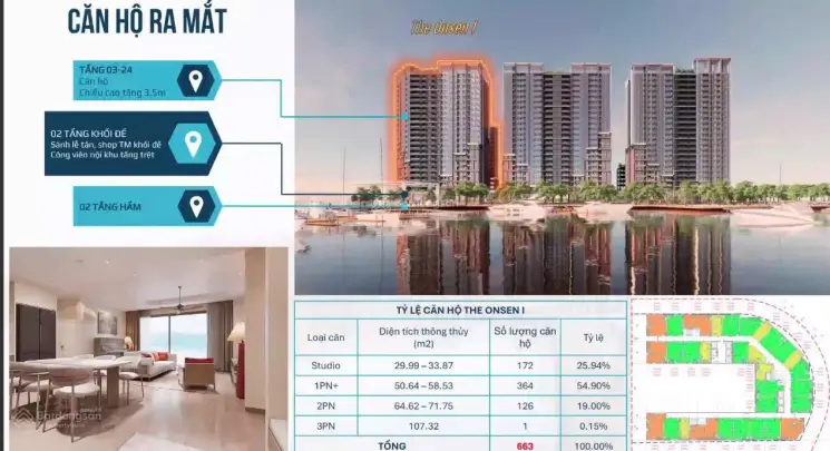 Căn hộ The Onsen 1 view trọn biển giáp sông Nha Trang