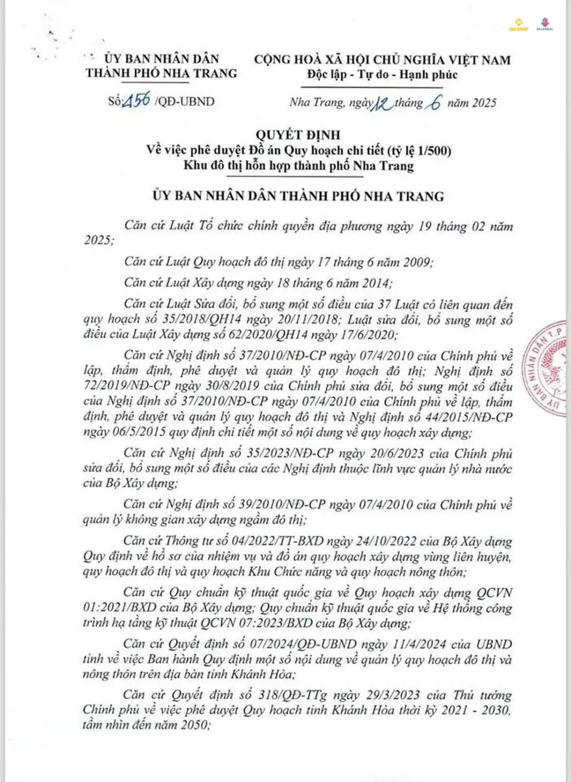 Kiểm tra bộ hồ sơ pháp lý dự án Sun Group Nha Trang bao gồm quy hoạch 1/500 và giấy phép xây dựng.