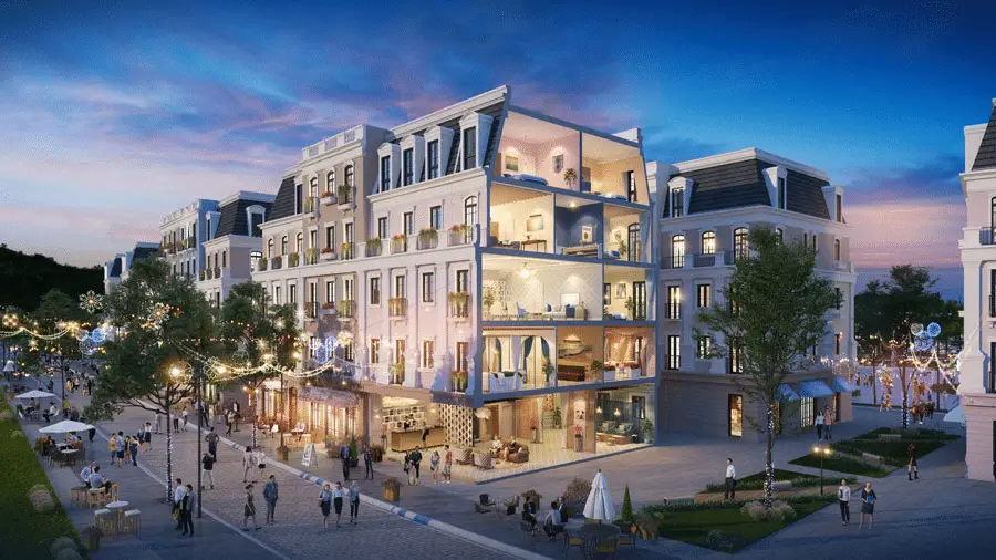 Mẫu thiết kế và phối cảnh Shophouse Sun Group Nha Trang mặt tiền đại lộ.