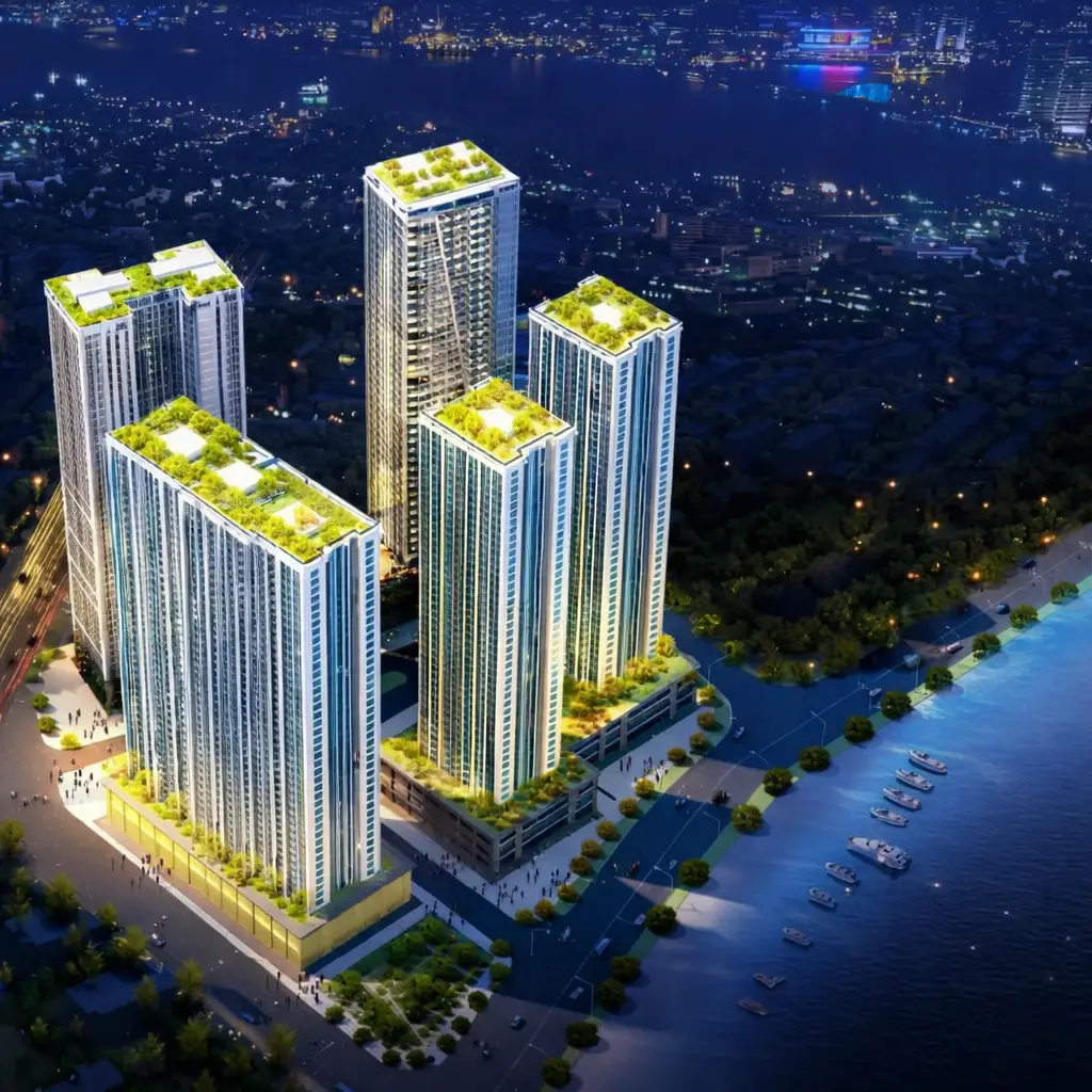 Toàn cảnh 6 tòa tháp chung cư Mường Thanh Viễn Triều Nha Trang mặt tiền biển Phạm Văn Đồng.